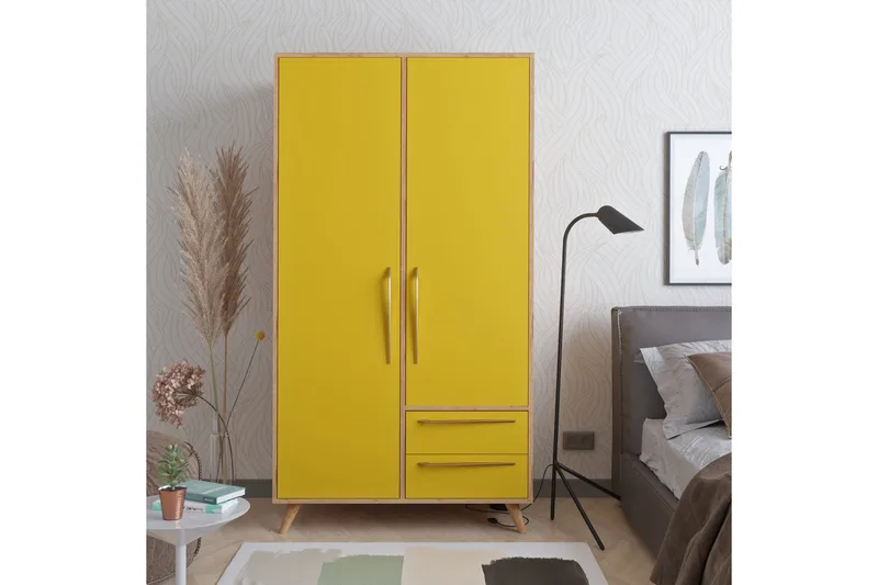 Vaatekaappi Kulta/Tammi/Keltainen - Säilytys - Vaatesäilytys - Vaatekaappi
