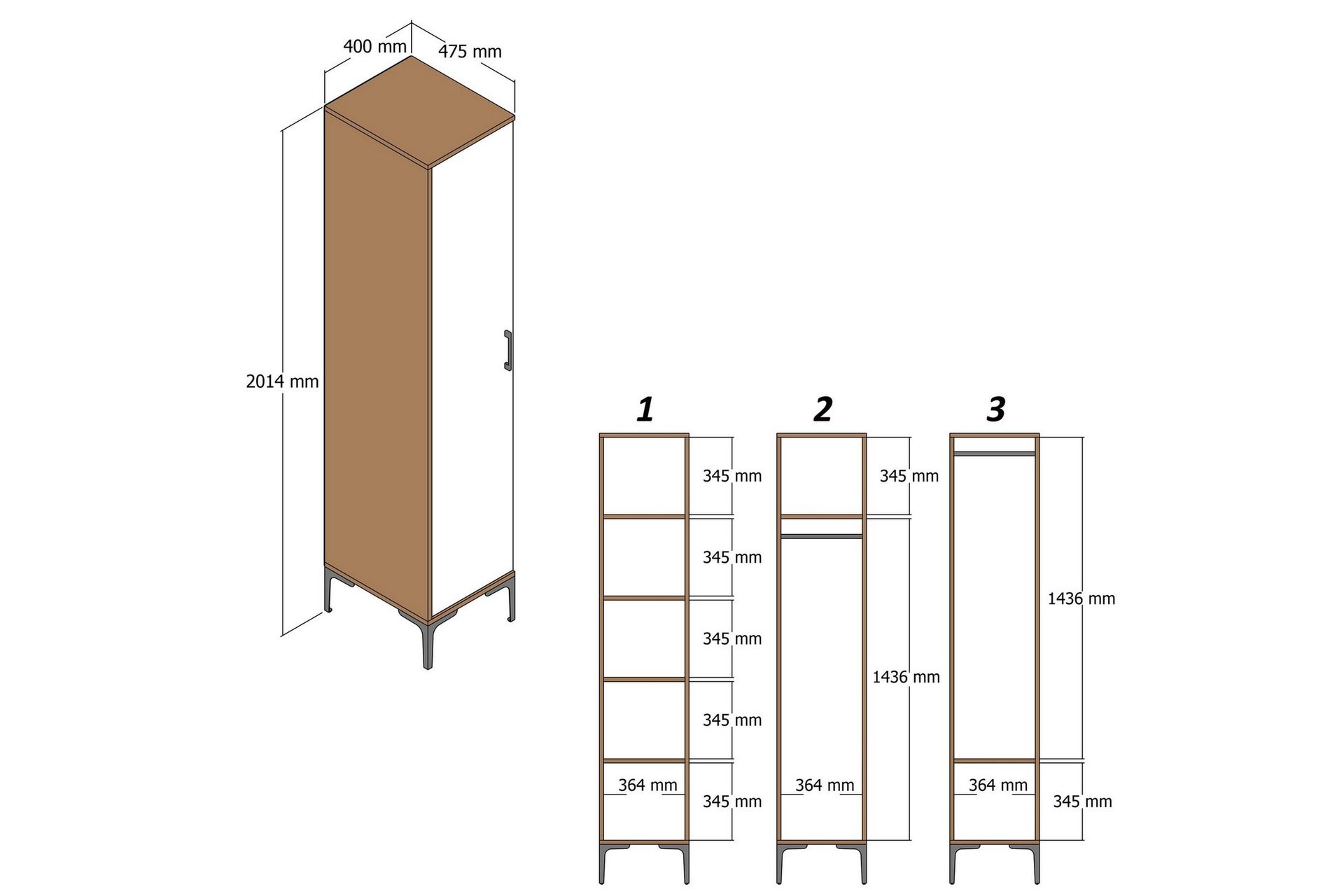 Vaatekaappi Kumsal 40 cm - Pähkinä/Valkoinen - Säilytys - Vaatesäilytys - Vaatekaappi