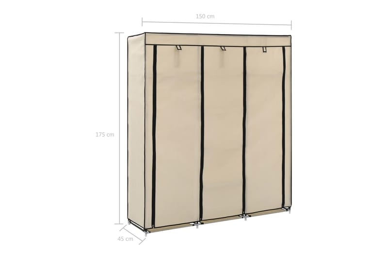 Vaatekaappi lokeroilla & tangoilla kangas 150x45x175cm kerma - Kerma - Säilytys - Vaatesäilytys - Vaatekaappi