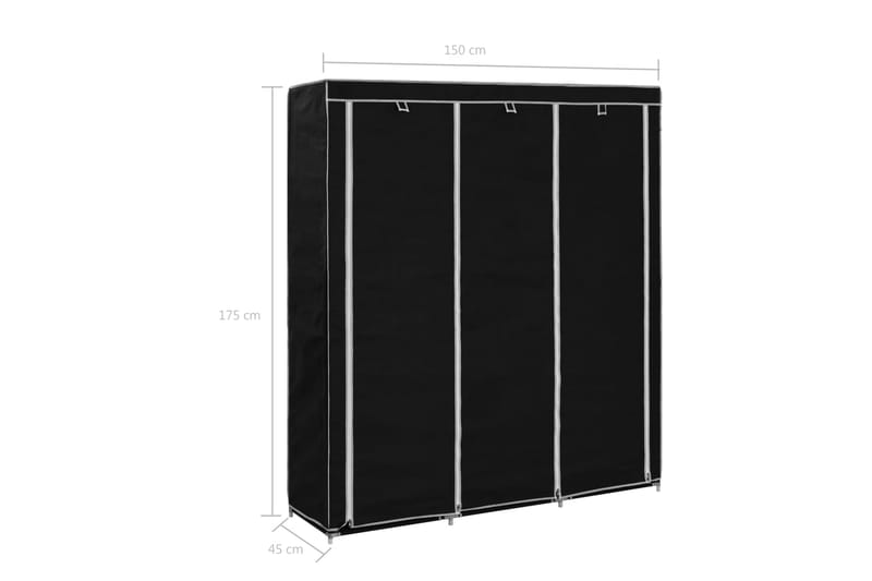 Vaatekaappi lokeroilla & tangoilla kangas 150x45x175cm musta - Musta - Säilytys - Vaatesäilytys - Vaatekaappi