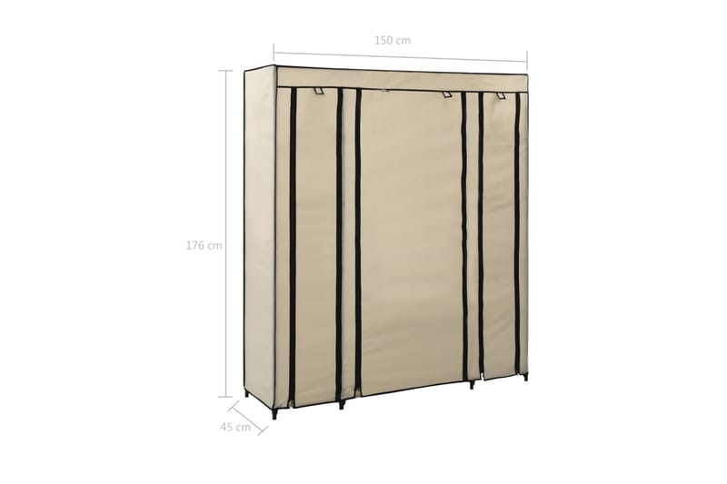Vaatekaappi lokeroilla & tangoilla kangas 150x45x176cm kerma - Kerma - Säilytys - Vaatesäilytys - Vaatekaappi