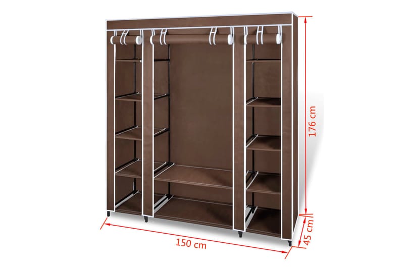 Vaatekaappi lokeroilla ja tangoilla kangas 45x150x176 cm - Ruskea - Säilytys - Vaatesäilytys - Vaatekaappi