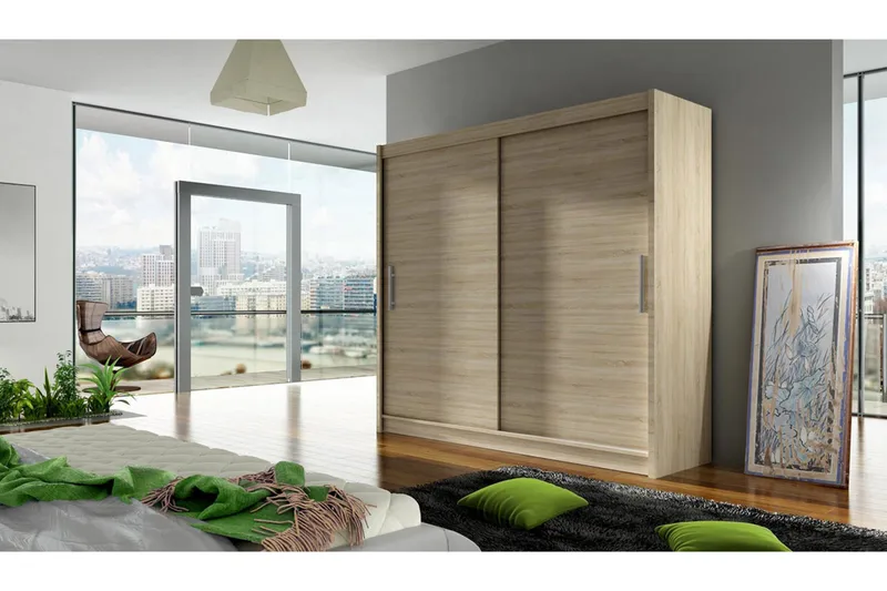 Vaatekaappi London 180 cm liukuovet - Beige/Puu/Luonnonväri - Säilytys - Vaatesäilytys - Vaatekaappi