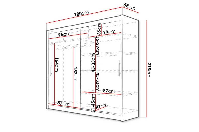 Vaatekaappi London 180 cm liukuovet - Beige/Puu/Luonnonväri - Säilytys - Vaatesäilytys - Vaatekaappi