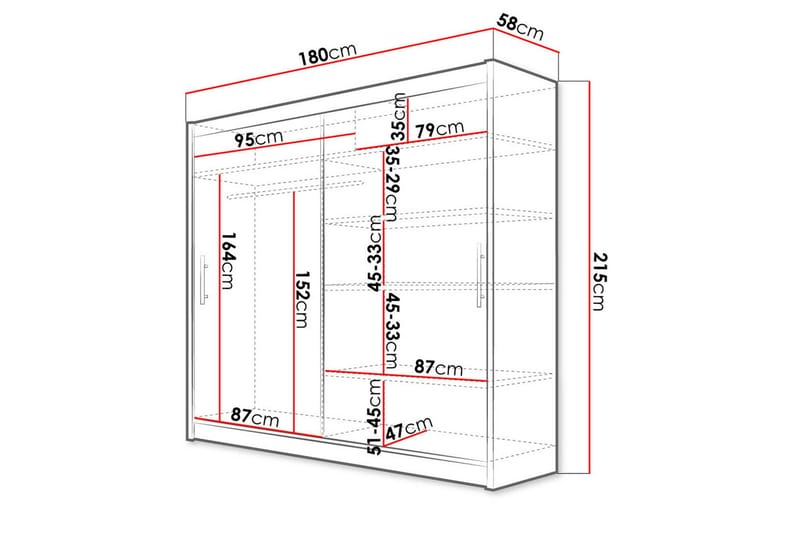 Vaatekaappi London 180 cm liukuovet - Beige/Puu/Luonnonväri - Säilytys - Vaatesäilytys - Vaatekaappi
