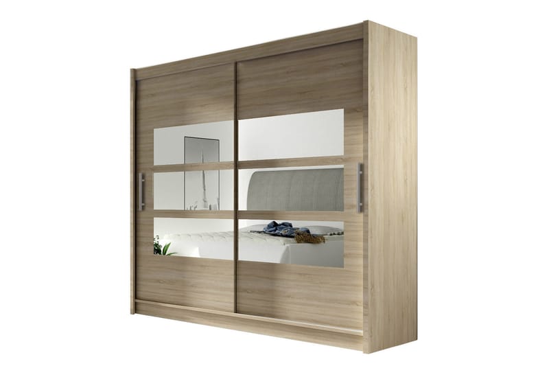 Vaatekaappi London 180 cm liukuovet Osittainen Peili - Beige/Puu/Luonnonväri - Säilytys - Vaatesäilytys - Vaatekaappi