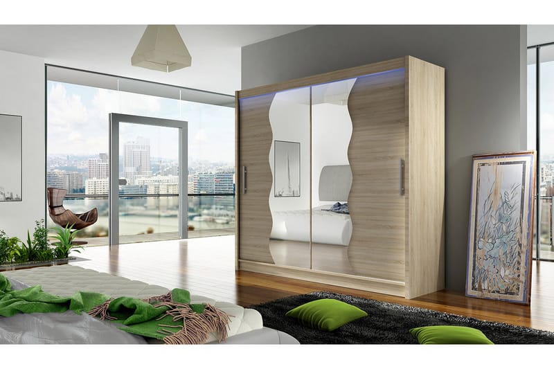 Vaatekaappi London 180x57x215 cm - Beige/Valkoinen - Säilytys - Vaatesäilytys - Vaatekaappi