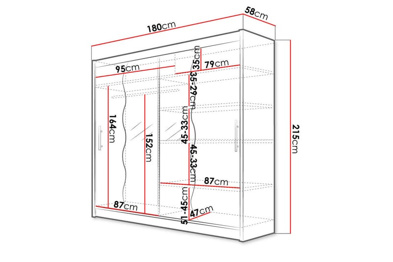 Vaatekaappi London 180x57x215 cm - Musta - Säilytys - Vaatesäilytys - Vaatekaappi