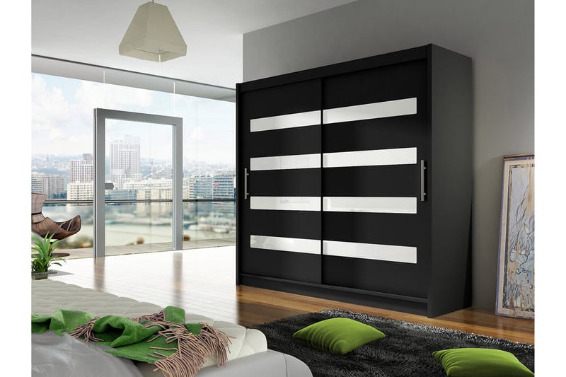 Vaatekaappi London 180x57x215 cm - Musta/Valkoinen - Säilytys - Vaatesäilytys - Vaatekaappi