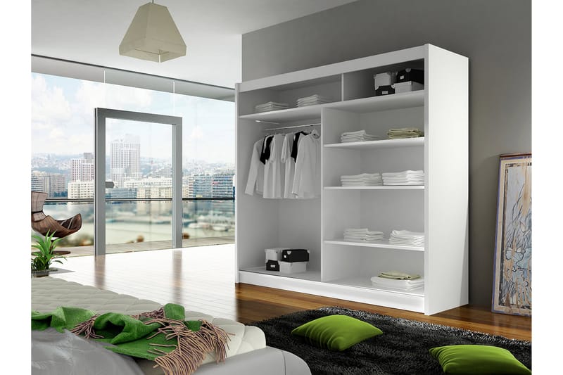 Vaatekaappi London 180x57x215 cm - Musta/Valkoinen - Säilytys - Vaatesäilytys - Vaatekaappi