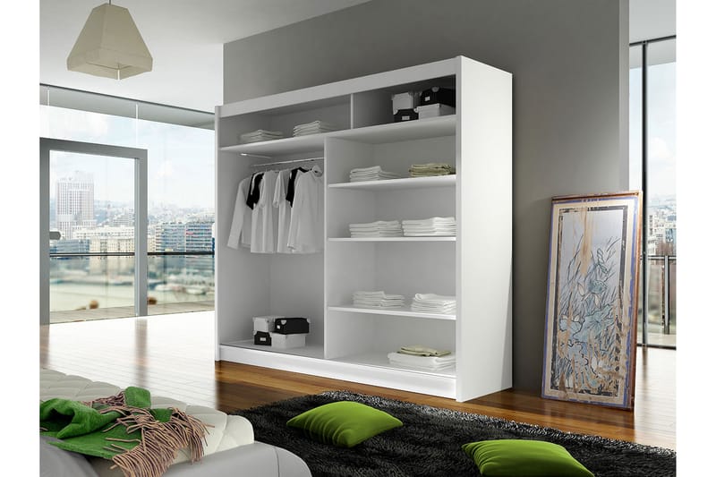 Vaatekaappi London 180x57x215 cm - Valkoinen - Säilytys - Vaatesäilytys - Vaatekaappi