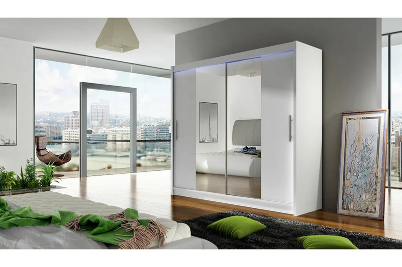 Vaatekaappi London 180x57x215 cm - Valkoinen - Säilytys - Vaatesäilytys - Vaatekaappi