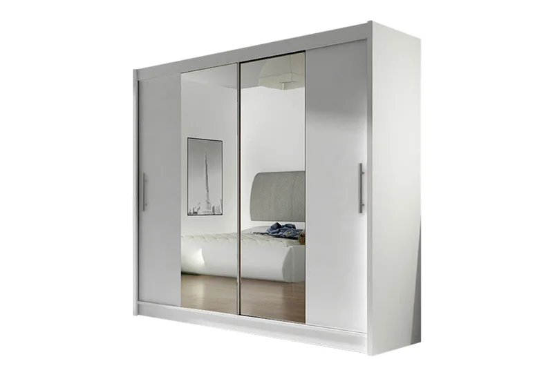 Vaatekaappi London liukuovet Kapea Peili, Valkoinen