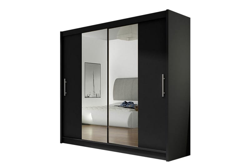 Vaatekaappi London liukuovet Kapea Peili, Musta