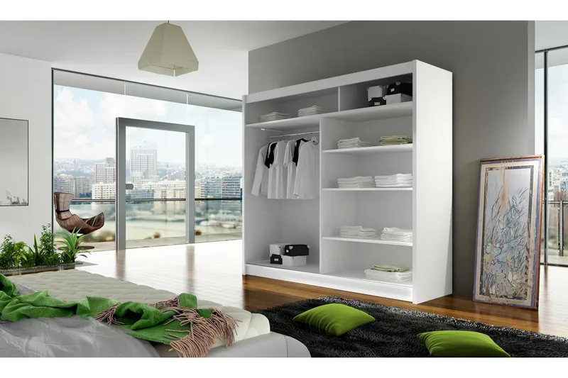 Vaatekaappi London liukuovet Kapea Peili - Musta - Säilytys - Vaatesäilytys - Vaatekaappi