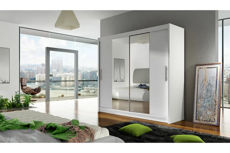 Vaatekaappi London liukuovet Kapea Peili - Valkoinen - Säilytys - Vaatesäilytys - Vaatekaappi