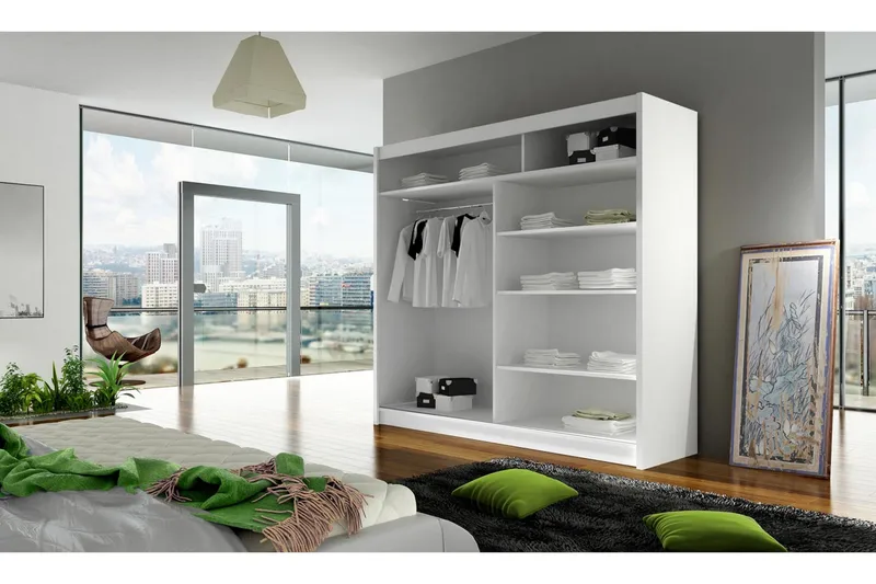 Vaatekaappi London liukuovet Kapea Peili - Valkoinen - Säilytys - Vaatesäilytys - Vaatekaappi