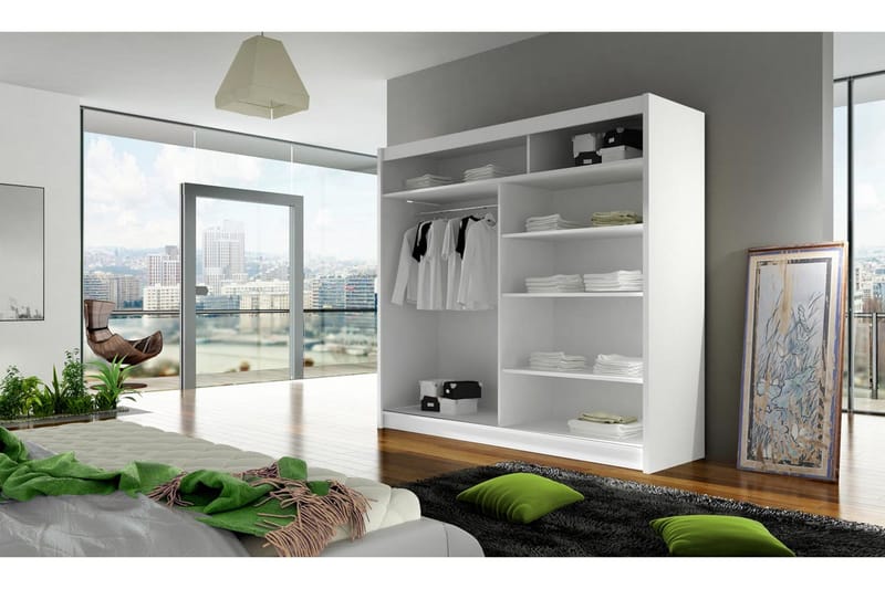 Vaatekaappi London liukuovet Kapea Peili - Tammi - Säilytys - Vaatesäilytys - Vaatekaappi