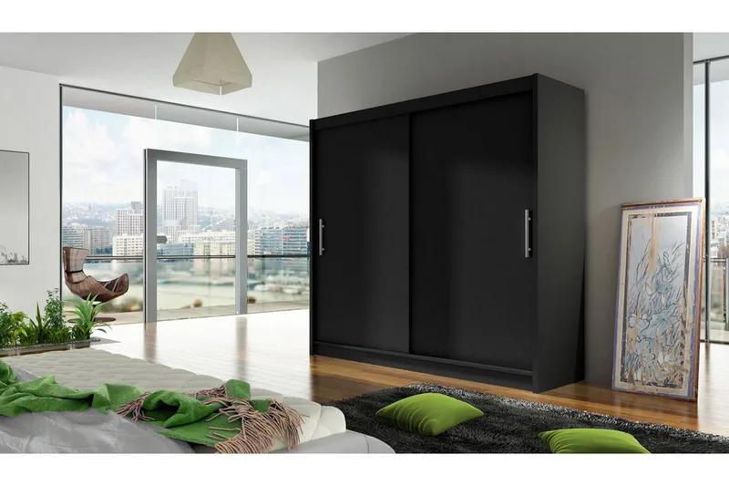 Vaatekaappi London liukuovet - Musta - Säilytys - Vaatesäilytys - Vaatekaappi