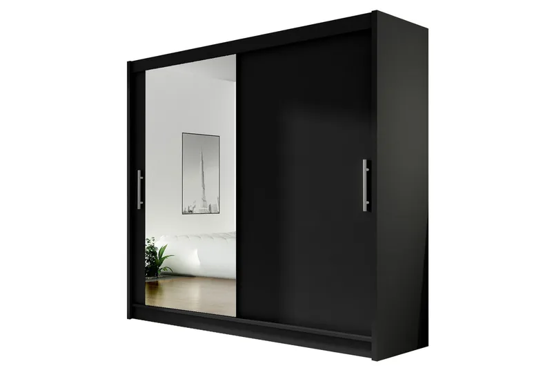 Vaatekaappi London liukuovet Peili, Musta