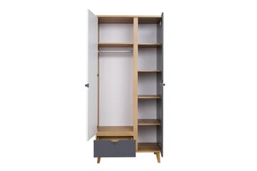 Vaatekaappi Lyseme 90 cm - Valkoinen/Harmaa/Puu - Säilytys - Vaatesäilytys - Vaatekaappi