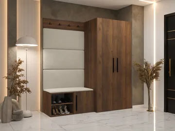 vaatekaappi Medi Walnut + Manila 02 - Walnut + Manila 02 - Huonekalut - Kalustesetit - Eteisen kalustesetit