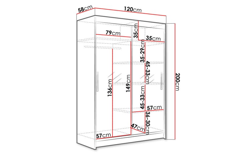 Vaatekaappi Miami 120x58x200 cm - Beige/Valkoinen - Vaatekaappi