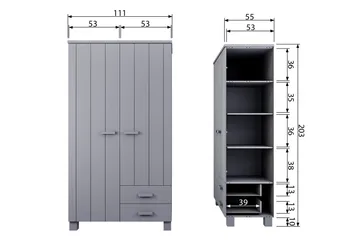 Vaatekaappi Mitchell 2 laatikolla 111 cm - Harmaa mänty - Säilytys - Vaatesäilytys - Vaatekaappi