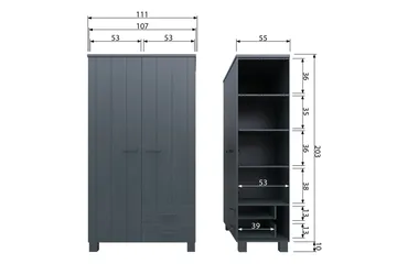 Vaatekaappi Mitchell 2 laatikolla 111 cm - Teräksenharmaa mänty - Säilytys - Vaatesäilytys - Vaatekaappi