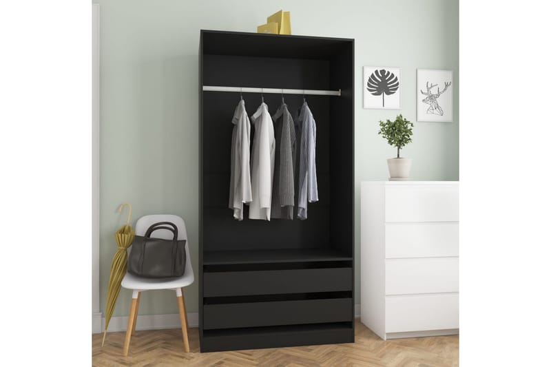 Vaatekaappi musta 100x50x200 cm lastulevy - Musta - Säilytys - Vaatesäilytys - Vaatekaappi