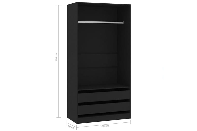 Vaatekaappi musta 100x50x200 cm lastulevy - Musta - Säilytys - Vaatesäilytys - Vaatekaappi