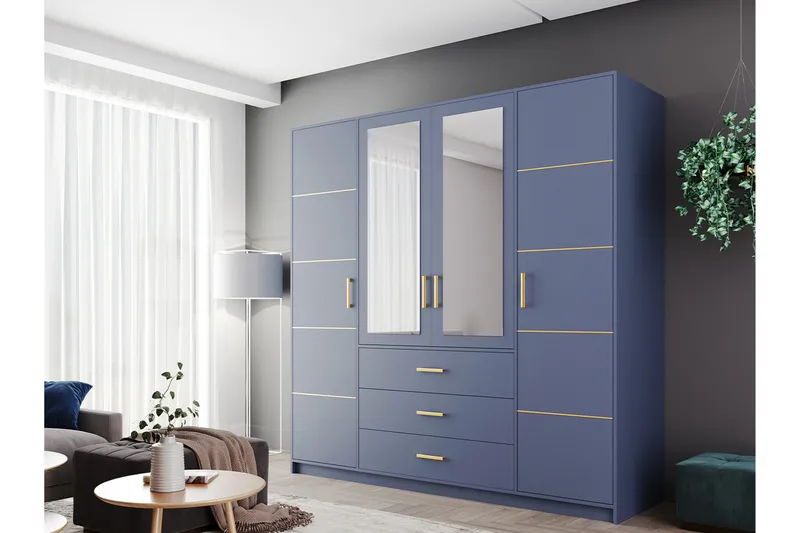 Vaatekaappi Ordino 196 cm - Sininen - Säilytys - Vaatesäilytys - Vaatekaappi