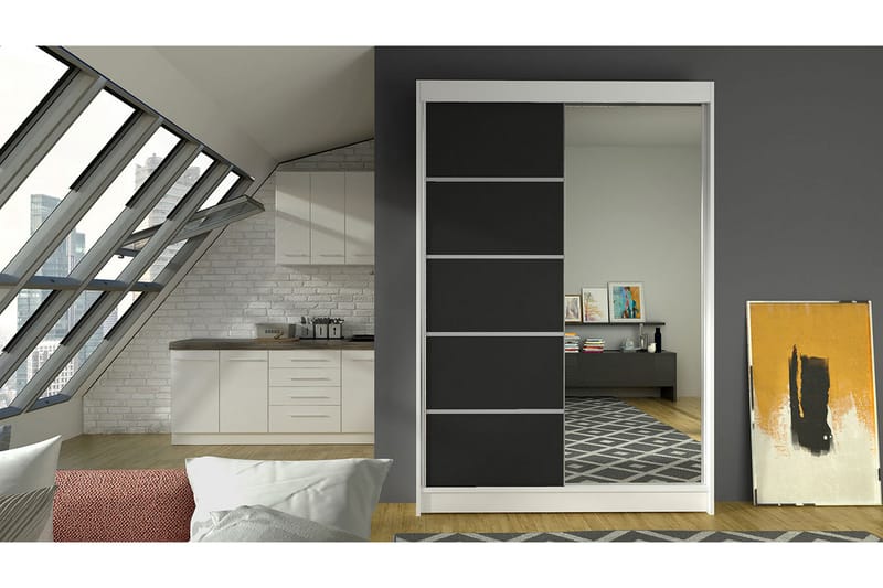 Vaatekaappi Ottery - Valkoinen/Musta - Säilytys - Vaatesäilytys - Vaatekaappi