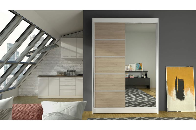 Vaatekaappi Ottery - Valkoinen/Tammi - Säilytys - Vaatesäilytys - Vaatekaappi