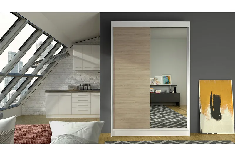 Vaatekaappi Ottery - Valkoinen/Tammi - Säilytys - Vaatesäilytys - Vaatekaappi