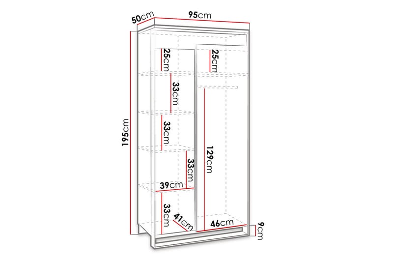 Vaatekaappi Quant 50x95 cm - Tammi/Musta - Säilytys - Vaatesäilytys - Vaatekaappi