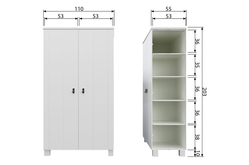 Vaatekaappi Rawsone 55x111 cm - Valkoinen - Säilytys - Vaatesäilytys - Vaatekaappi