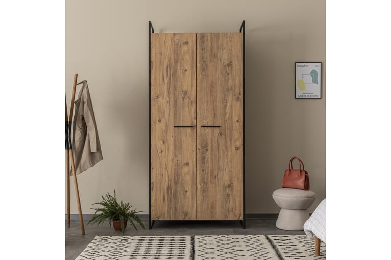 Vaatekaappi Rok 52x104 cm 11 Hyllyä - Luonnonväri - Säilytys - Vaatesäilytys - Vaatekaappi