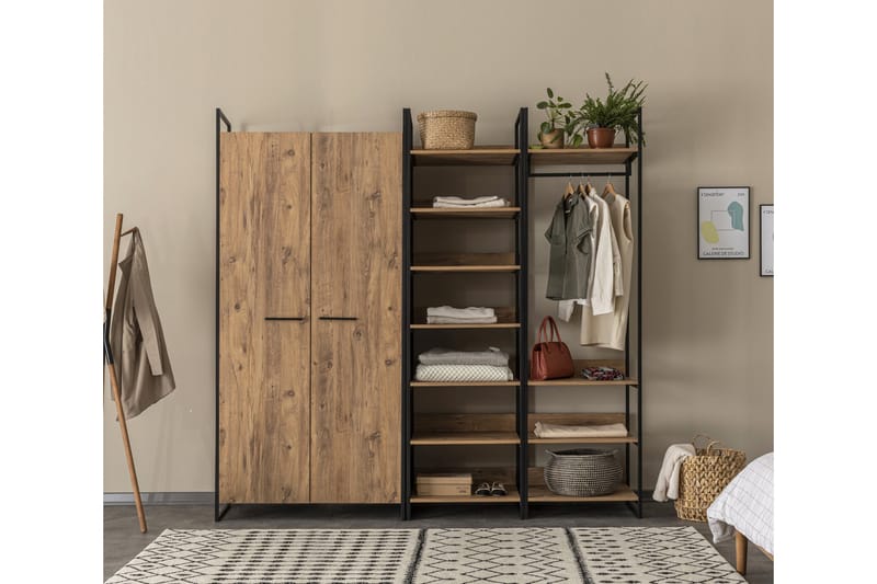 Vaatekaappi Rok 52x104 cm 11 Hyllyä - Luonnonväri - Säilytys - Vaatesäilytys - Vaatekaappi