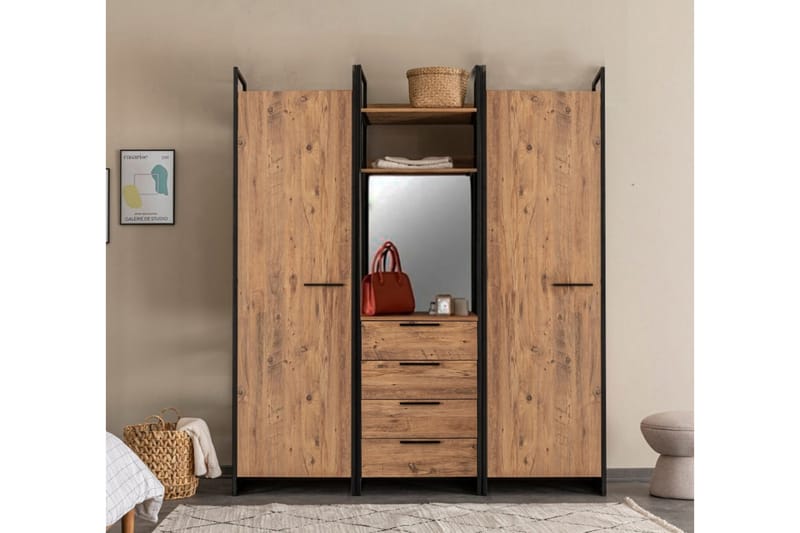 Vaatekaappi Rok 52x64 cm peilillä 4 kaappia - Luonnonväri - Säilytys - Vaatesäilytys - Vaatekaappi