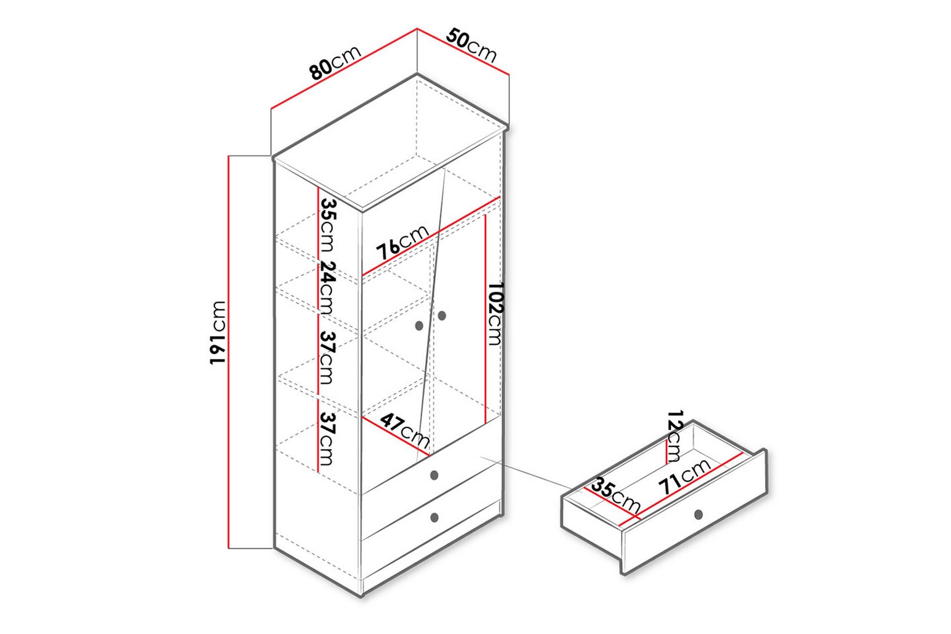 Vaatekaappi Staton 80 cm - Luonnonväri/Valkoinen - Säilytys - Vaatesäilytys - Vaatekaappi