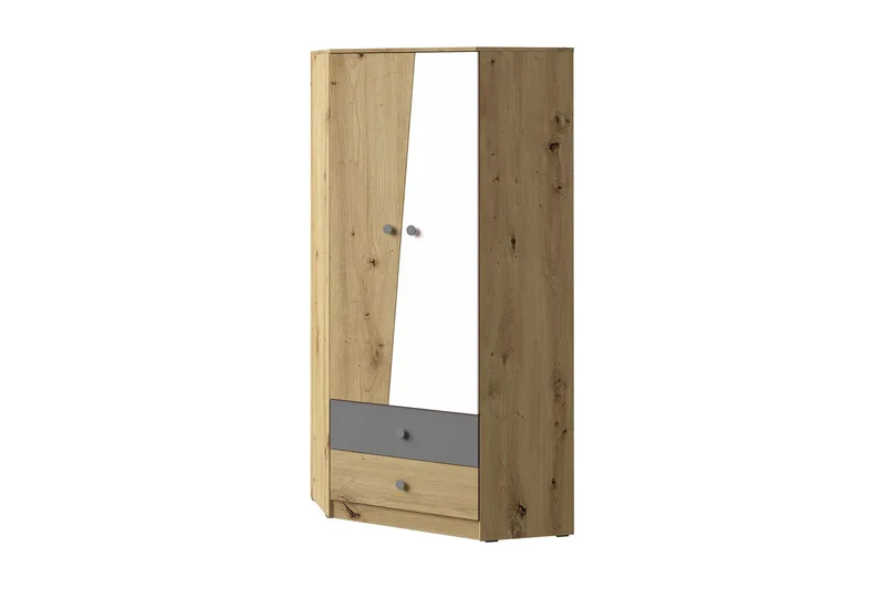 Vaatekaappi Staton 87 cm, Luonnonväri/Valkoinen/Harmaa