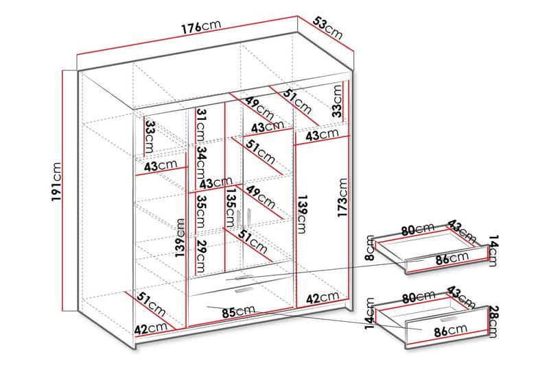 Vaatekaappi Sveaborg 53x190x176,3 cm - Valkoinen - Säilytys - Vaatesäilytys - Vaatekaappi
