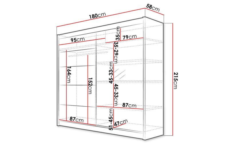 Vaatekaappi Talin 58x180 cm LED-valaistus - Valkoinen/Musta - Vaatekaappi