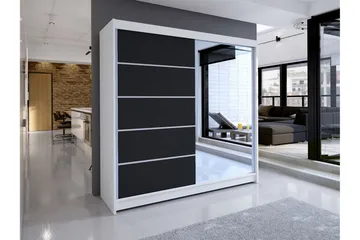 Vaatekaappi Talin 58x180 cm LED-valaistus - Valkoinen/Musta - Säilytys - Vaatesäilytys - Vaatekaappi
