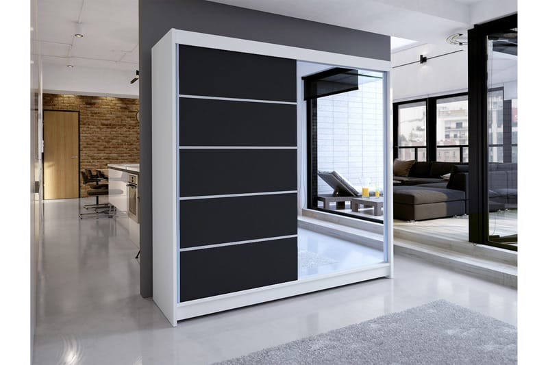 Vaatekaappi Talin 58x180 cm LED-valaistus, Valkoinen/Musta