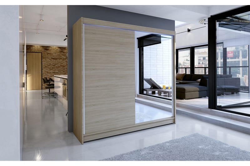 Vaatekaappi Tallin 180x58x215 cm - Beige | Harmaa | Valkoinen - Säilytys - Vaatesäilytys - Vaatekaappi