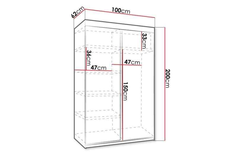 Vaatekaappi Top 100x62x200 cm - Ruskea/Puu/Luonnonväri - Vaatekaappi