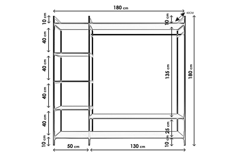 Vaatekaappi Trendel 180x40 cm - Musta - Vaatekaappi