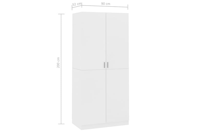 Vaatekaappi valkoinen 90x52x200 cm lastulevy - Valkoinen - Säilytys - Vaatesäilytys - Vaatekaappi